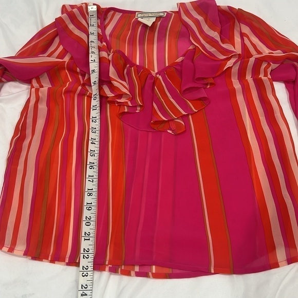 Flying tomato vibrant pink chiffon bell sleeves vertical stripes blouse … - Picture 8 of 8